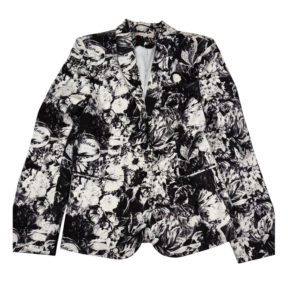 Chelsea & Violet Women's M Floral Print Blazer Black White Career Office